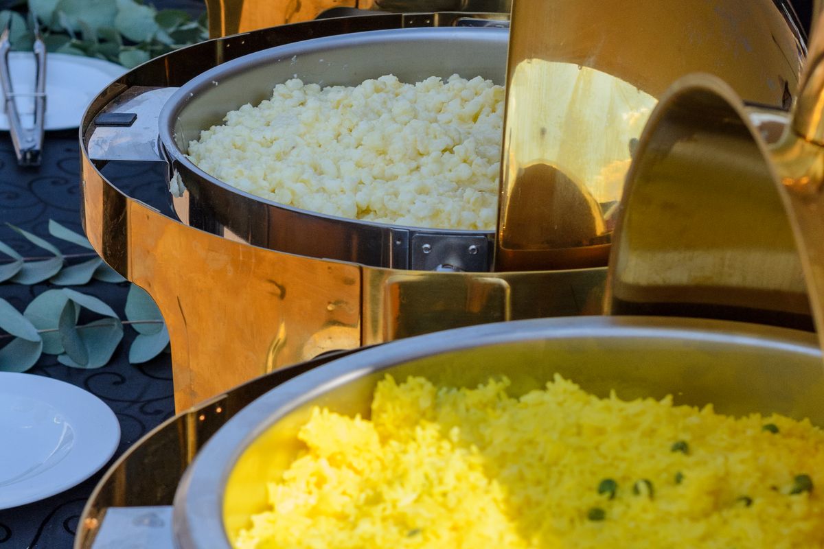 A buffet selection at a catered event, where menu range affects the per-head price