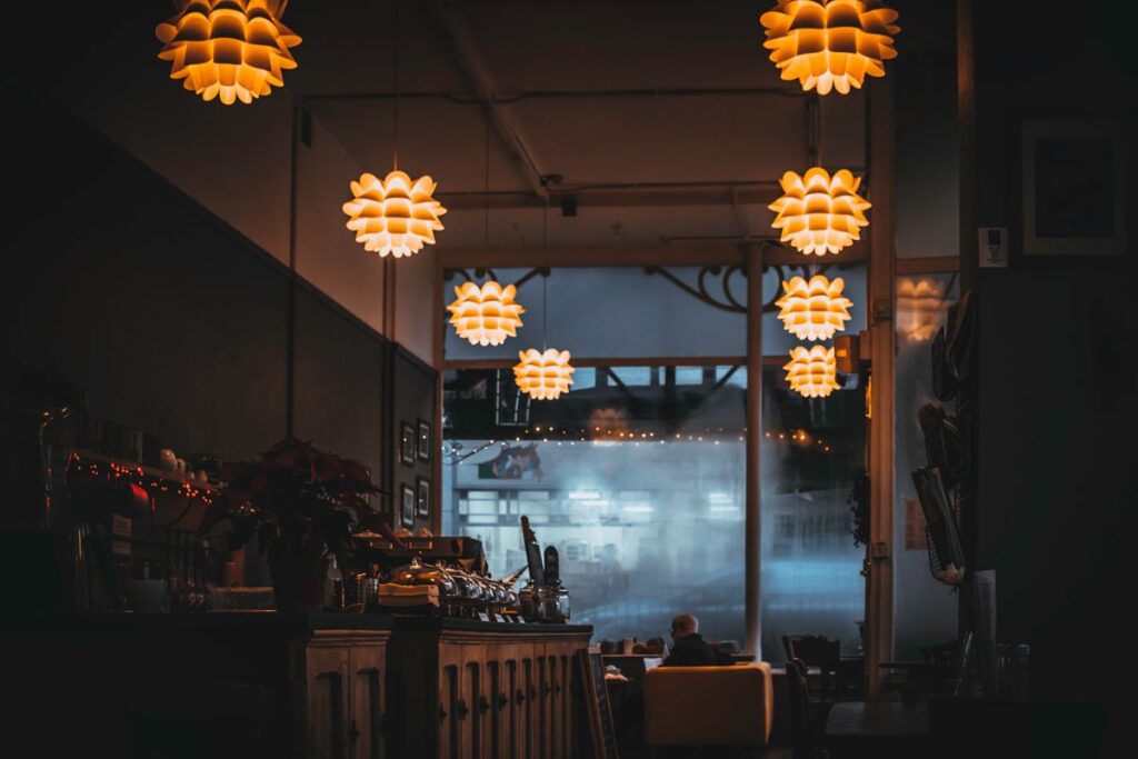 A local restaurant dining room set up before service