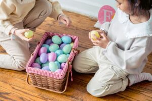 Easter basket filled with eggs and small gifts