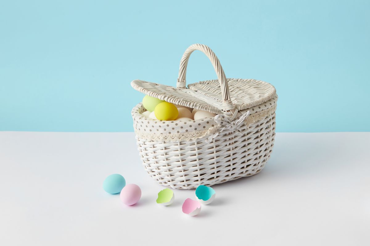Decorated Easter eggs in a basket