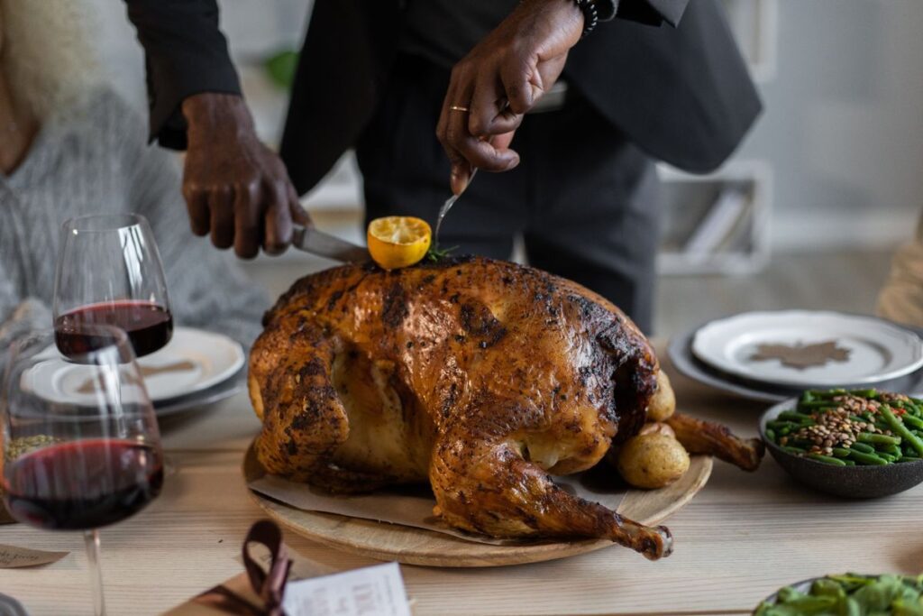 Thanksgiving dinner table set for guests