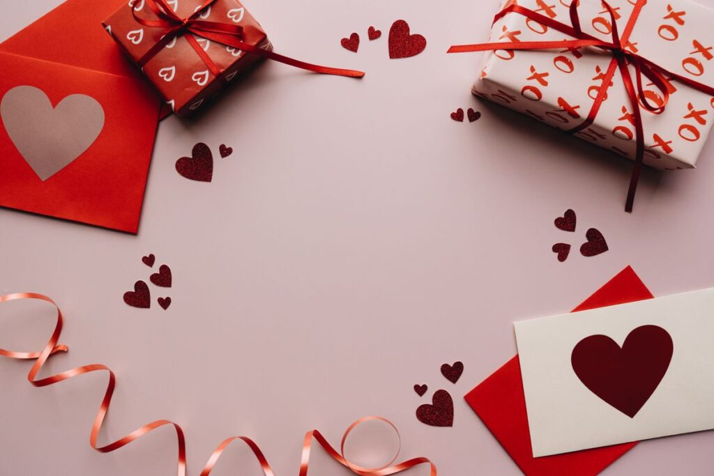 Wrapped Valentine's Day gift with flowers